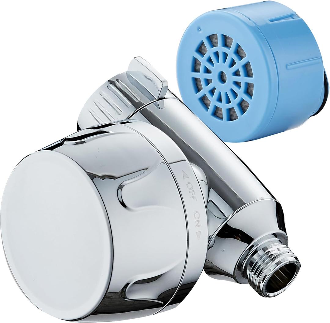 AquaCare Skin & Hair - World's Only Universal Shower Water Filter for All Shower Head Types with ON/OFF Filtration Modes, Instant Cartridge Reload & Stay-Clean American KDF Cartridge, Chrome Finish