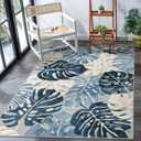 Wonnitar Tropical Washable 3x5 Entry Rug, Leaf Blue Small Rugs for Bedroom, Botanical Non-Slip Living Room Carpet Low Pile Indoor Floor Carpet for Mud Room Dining Table Doorway