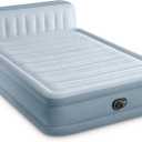 Intex 64449ED Dura-Beam Deluxe Plush Air Mattress with Headboard: Fiber-Tech - Queen Size - Built-in Electric Pump - 18in Bed Height - 600lb Weight Capacity