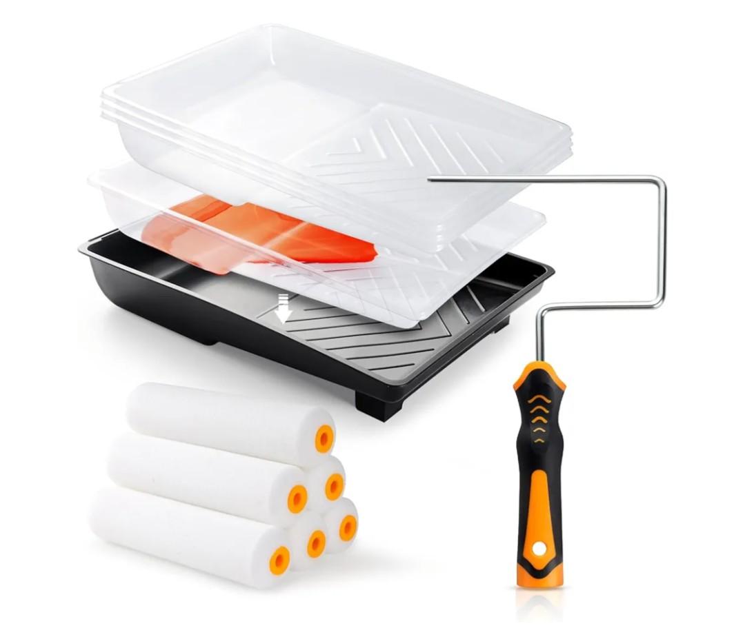 12 Pcs 6 Inch Paint Roller Kit with High-Density Foam Paint Roller, Paint Tray with Liner, Mini Roller for Painting Wall, Door, Cabinet