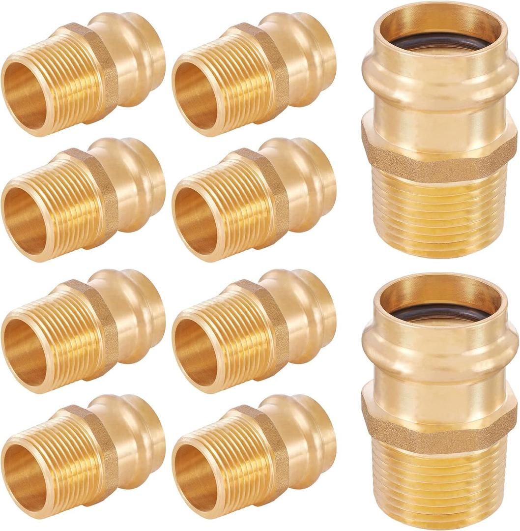 HeSun Pack of 10 Brass Press Fitting Adapter,3/4" Press X 3/4" Male NPT Adapter, LF Brass(PEX1807350)