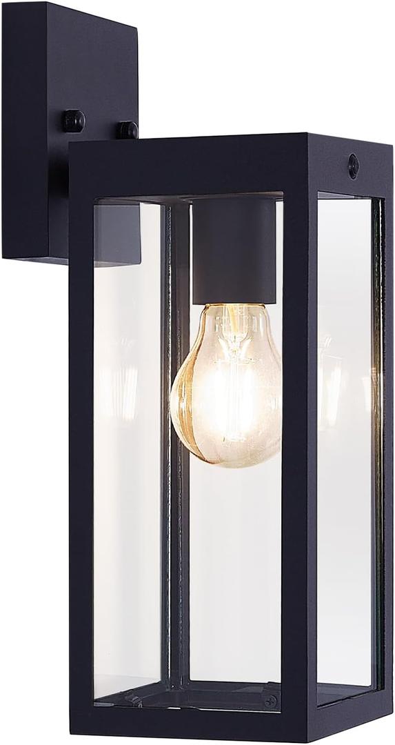 Solar Wall Lights Outdoor Waterproof,Outside Dusk to Dawn Solar Porch Light,Exterior Lighting Wall Sconce Lantern Lamp Wall Mount Fixture for House,Front Door,Patio,Garage,Shed (Matte Black)