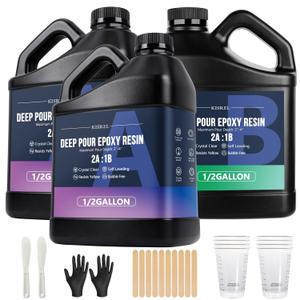 KISREL Deep Pour Epoxy Resin, 1.5 Gallon Resin Epoxy Kit (2:1) for 2-4 Inch Pour DepthsBubble Free, Low Odour, Crystal Clear Casting Resin for Table Tops, River Tables, Wood Fillers, Crafts