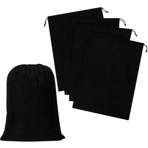 Corduroy Drawstring Bags - Set of 5 - For Organization, Make-up, Travel, Purse, Storage, Office and More (Black, 12 x 16 Inch)