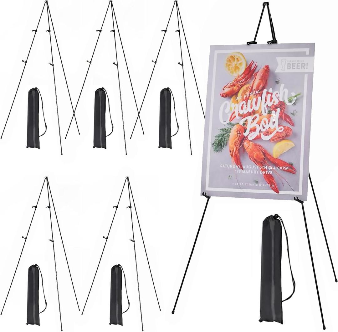 MEEDEN 6 Pcs Easel Stand for Painting and Display: 63" Art Metal Easel Sign Stand with Bag - Portable Foldable Instant Tripod Display Easel Stand for Wedding, Painting Canvas, Presentations, Posters