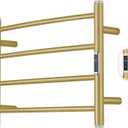 Electric Towel Warmer Rack,Heating Towel Warmer,Timer & Temperature Control,Wall-Mounted Plug-in for Bathroom,Gold,Stainless Steel,4-Bar(16.54x23.62x5.51in) (Round-matte Gold With Silver Top)