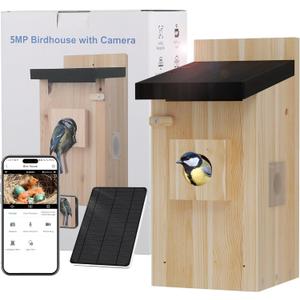Bird House with Camera, 5MP Smart Birdhouse Camera with Solar Powered, Bird Box Camera for Families, Motion Detection & 32GB SD Card, Watch Bird Nesting & Hatching in Real Time, Ideal Gift for Friends