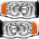 Headlight Assembly Compatible with 2002-2005 Dodge Ram 1500/03-05 Ram 2500 3500 Chrome Housing with Amber Reflector Clear Lens Headlamp Replacement Left and Right