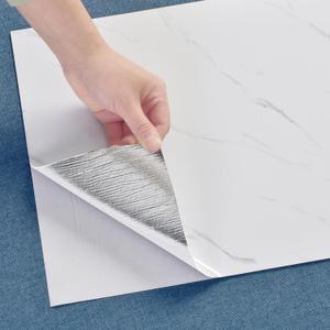 Haimin Wall Panels Peel and Stick 10 Pieces 23.6x11.8in (19.4 Sq. Ft. Coverage) Lightweight Backsplash Marble Look Tile (not Real Marble) Ideal for Kitchen Bathrooms Living Rooms Bedrooms (White-LYB)