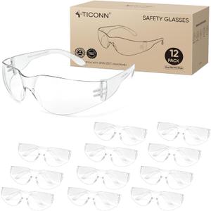 TICONN Clear Safety Glasses for Men and Women, Safety Goggles with Scratch Impact Resistant Meets ANSI Z87.1 Standard