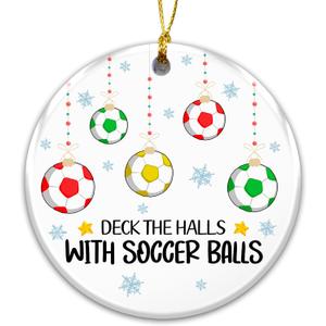 3 x Soccer Ornament 2025  White Elephant Gift, Deck The Halls with Soccer Balls Ceramic Ornament  Holiday Tree Decoration for Soccer Players, Coaches & Fans  Sports Gag Gift & Stocking Stuffer