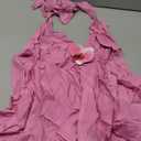 HOXIJIA Women 3D Flower Halter Top Sexy Deep V Neck Solid Color Ruffled Hem Backless Tank Top Summer Beach Flowy Camisole, Pink Large