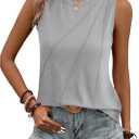 AUSELILY Womens Sleeveless Tank Tops Dressy Ladies Summer Pleated Shirts 2025 New (Gray, S)