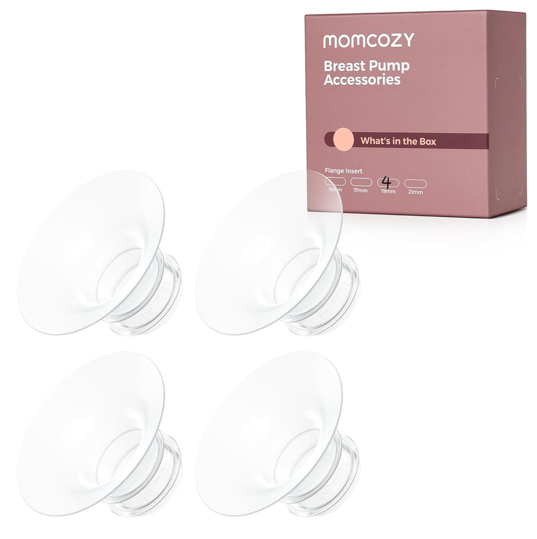 Momcozy Original Replacement Accessories for M5| M6| M9, Food-Grade Silicone & BPA Free, Original Breastfeeding Parts, Inserts 19mm, 4 Pack (Transparent)