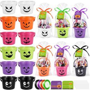 Halloween Plastic Pumpkin Candy Buckets Gift Set,24-Pcs(6 Colors)