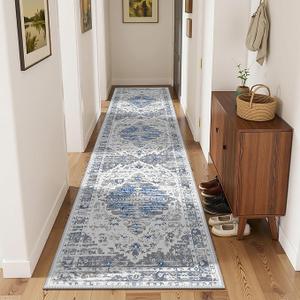 Ileading Washable Hallway Runner Rugs, 2x8 Non Slip Runners Area Rug for Entryway Kitchen Bathroom Bedroom Laundry Living Room, Long Narrow Low-Pile Floor Carpet Boho Vintage Throw Mat for Kids Room