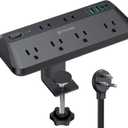 TROND 20W USB C Desk Clamp Power Strip - 1700J Surge Protector with 6 Outlets, Desktop Edge Mount Extension Cord, Fit 1.97" Tabletop, 6FT Flat Plug for Teacher Must Haves, Office, ETL List, Black