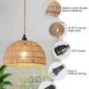 Rattan Hanging Lamp,Boho Pendant Lights,Plug in Cord Hanging Rattan Light,Plug Into Wall Outlet Pendant Light Fixture On/Off Switch for Living,Dinner Room,Bedroom,Kitchen,for E26,without Bulb (11.81'' x 6.49'')