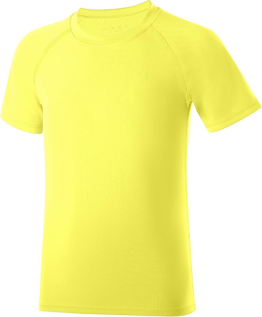 Boys' Rash Guard Swim Shirt, Toddler to Youth Kids UPF 50+ Sun Protection Short Sleeve Water Shirts for Beach Surf (XX-Large, Yellow)