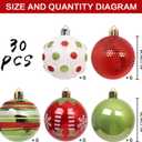 RoseCraft 30PCS Christmas Ornaments Set, 60MM/2.36" Red Green White Christmas Balls, Shatterproof Plastic Xmas Decorations for Christmas Tree Hanging Holiday Party Decor.