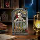 Halloween Decoration Indoor 7.6 Tombstone Statue with LED Lights Spooky Skull Head Gravestone Skeleton RIP Lighting Changes Halloween Village for Table Shelf Home Party Outdoor Decor Gifts (Gray)