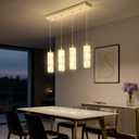 ykolupty Rectangle Crystal Pendant Lights LED Dimmable Pendant Ceiling Lighting Modern Linear Chandelier for Dining Room Hallway Gold