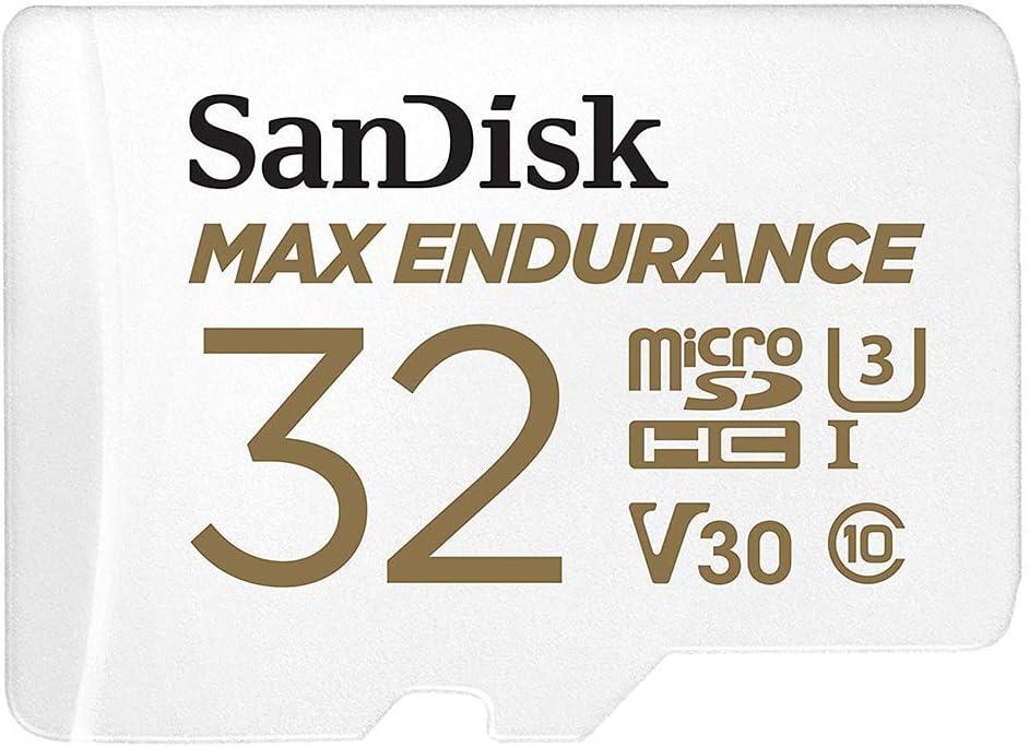 SANDISK 32GB MAX Endurance microSDHC Card with Adapter for Home Security Cameras and Dash cams - C10, U3, V30, 4K UHD, Micro SD Card - SDSQQVR-032G-GN6IA