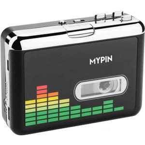 USB Cassette to MP3 Converter, Portable Walkman Cassette Audio Music Player Tape-to-MP3 Converter with Earphones, Volume Control, Auto Reverse, No PC Required (Black)