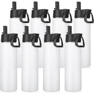 Neihepal 22 oz Insulated Water Bottles Bulk, Stainless Steel Water Bottles Bulk with Leak Proof Straw Lid, Wide Mouth Double Walled Vacuum Keeps Cold and Hot (White, 8 Pack)