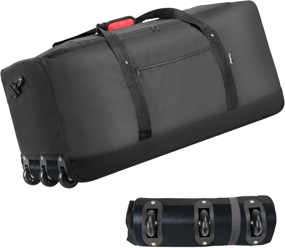Finnhomy 120L Foldable Rolling Duffel Bag with 3 Wheels, Light Weight Travel Duffel bag with Large Loading Capacity, 32'' Rolling Duffel bag with Shoulder Strap (Black)