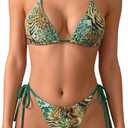 MakeMeChic Women's Polka Dots Triangle Thong Bikini Sets Floral Cute Bathing Suit Swimsuits, XXS