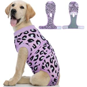 Kuoser Dog Recovery Suit for Dogs After Surgery, Professional Surgical Onesie for Female Male Dogs Spay Neuter, Soft Dog Surgery Suit Bodysuit for Abdominal Wounds Skin Disease, Purple Leopard, Medium (Back: 13.4" - 16.1"; Weight: 14 - 25lb)