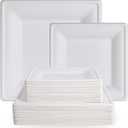 ECOLipak 120 Pack Compostable Paper Plates, 10 inch and 8 inch Heavy Duty Eco-friendly Sugarcane Biodegradable Disposable Square Plates for Party Dinner Birthday