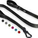 TwoEar 4FT 1IN Strong Black Dog Leash with 2 Padded Handles, Traffic Handle Extra Control, Comfortable Soft Dual Handle, Auto Lock Hook, Reflective Walking Lead for Small Medium and Large Dogs
