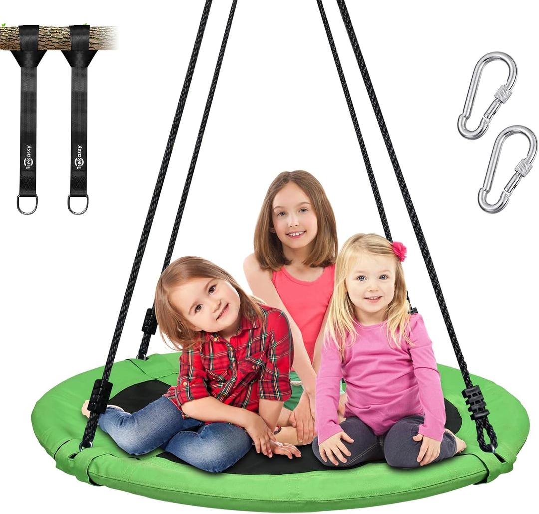 Trekassy 700lb 40 Inch Saucer Tree Swing for Kids Adults Outdoor 900D Oxford Waterproof with 2pcs Tree Hanging Straps, Steel Frame and Adjustable Ropes
