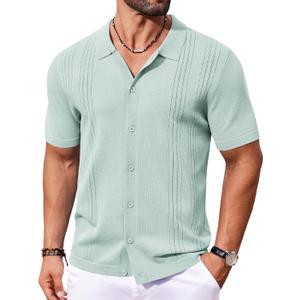COOFANDY Men Casual Button Down Shirts Short Sleeve Summer Beach Shirt Fashion Camp Tops (Large, Green)