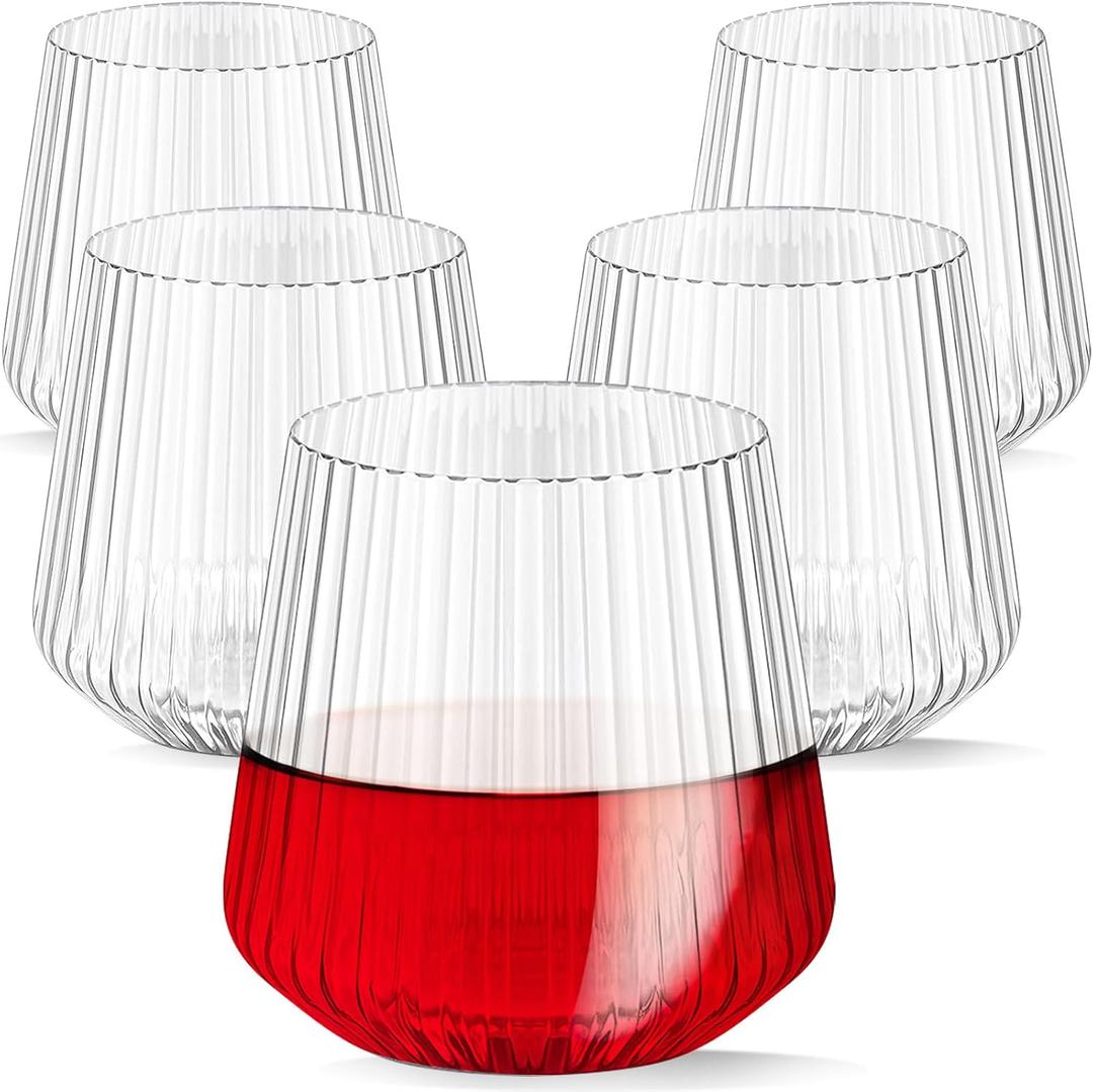 OTOB 40 Pack Stemless Plastic Wine Glasses Reusable, 14 OZ Champagne Whiskey Glasses, Durable Disposable Wine Cups Unbreakable, Indoor Outdoor Cocktail Glass for Home Office Bar Party Wedding, Clear