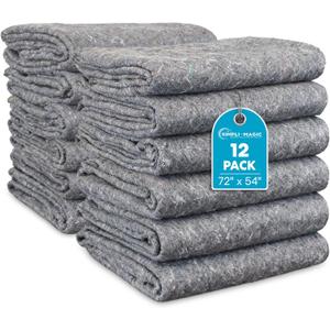 Simpli-Magic Padded XL Moving Blanket Pads, 12 Pack, Heavy Duty, Eco-Friendly Pads for Packing & Furniture Protection