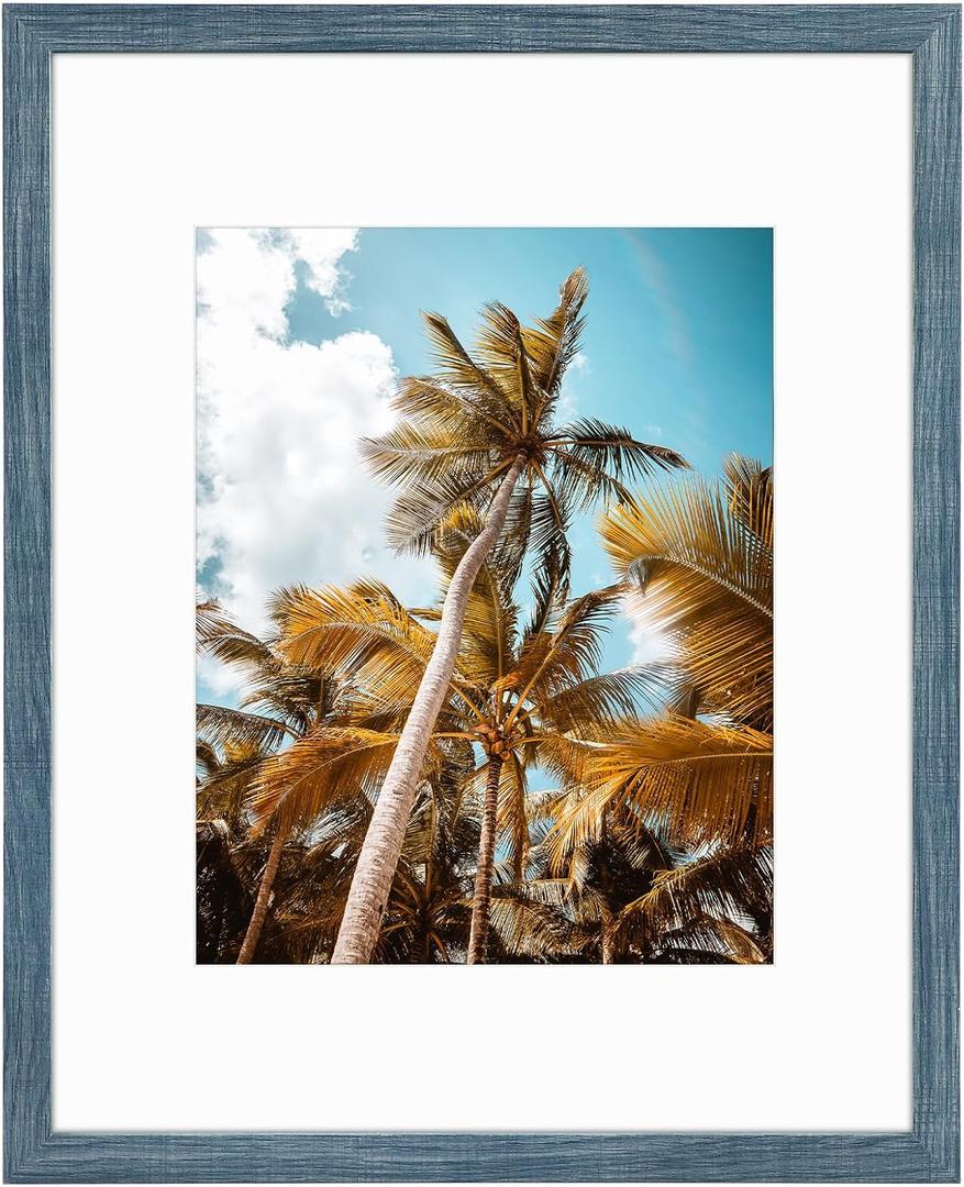 Frametory, 16x20 Picture Frame with Mat for 11x14 Photo - High Definition Glass Wide Molding - Preinstalled Wall Mounting Hardware (Blue, 1 Pack)