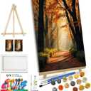 JOOZ Paint by Numbers Kit for Adults with Frame Forest Paint by Number with Easel Autumn Landscape Adult Paint by Number Kits Framed Canvas Tree Oil Painting Kits for Gift Home Wall Decor 8x12 Inch