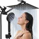 Tudoccy Shower Head, 8‘’ High Pressure Rainfall Shower Head/ Handheld Shower Combo with 11'' Extension Arm, 9 Settings Anti-leak Shower Head with Holder, Height/ Angle Adjustable, Matte Black