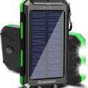 Solar Charger Power Bank, 20000mAh Portable Outdoor Waterproof Solar Battery Charger, Camping External Backup Battery Pack USB C Ports Input/Output, 2 Led Light Flashlight with Compass (Green)