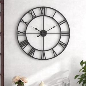 Large Outdoor Indoor Waterproof Metal Wall Clock, Completely Silent, 24 inch Roman Numerals Vintage Art Decor Modern Clocks, Mid-Century Battery Operated Home Decorative for Kitchen,Bedroom,Office (24in, Black)