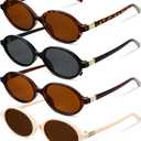 JATEBI 4 Pack Retro Rectangular Sunglasses for Women Men 90s y2k Small Retro Vintage Style UV Protection Sun Glasses (Black, Bean Curd Color, Tea Color, and Beige Oval Narrow Frame)