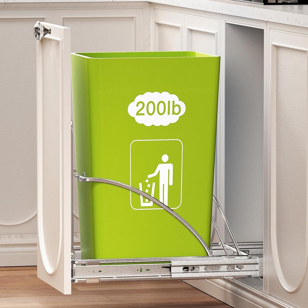 Pull Out Can Slide Rail Under Cabinet 7-13 Gallon 50 Qt Under Sink Can Pull Out Can for Kitchen Cabinets Slide Out Garbage Bin Under Counter, No Can Include (Silver)