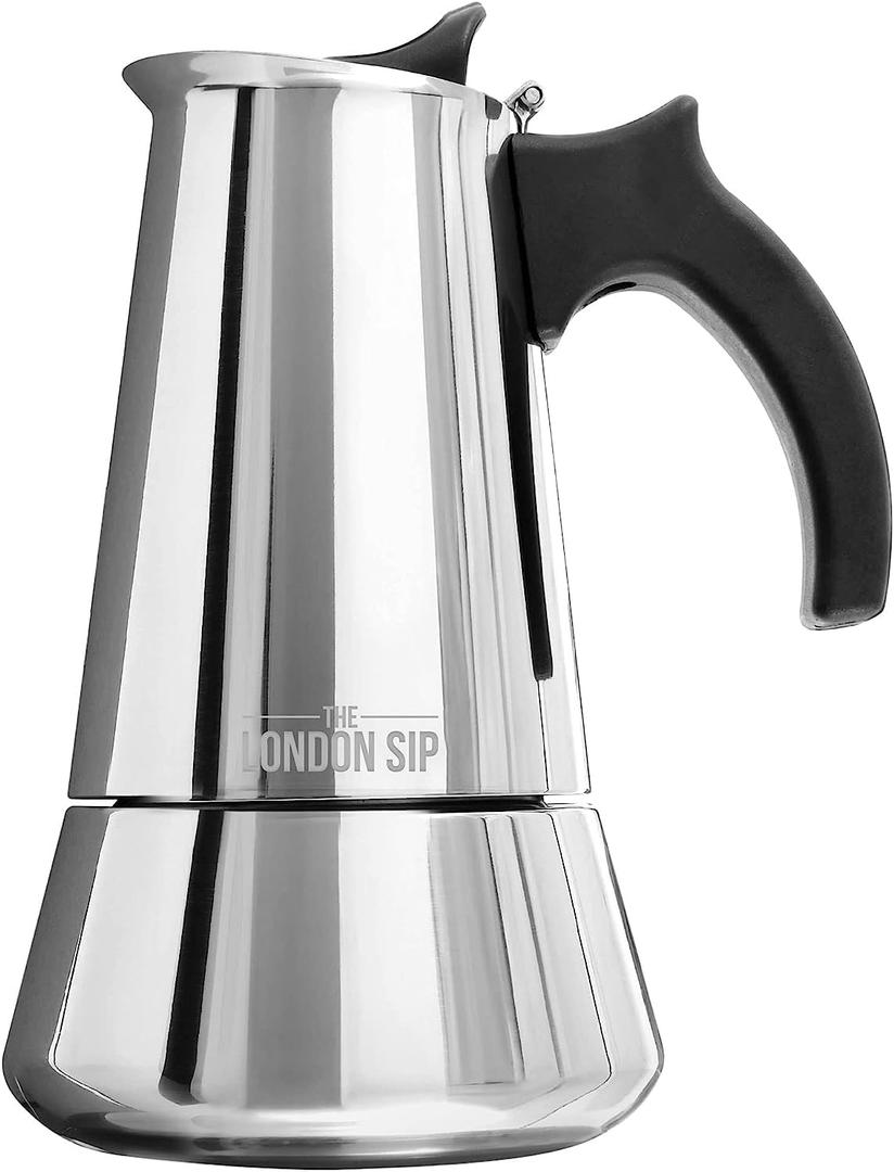 London Sip Stainless Steel Stovetop Espresso Maker Moka Pot Italian Coffee Percolator, Silver, 10 Espresso Cups, L