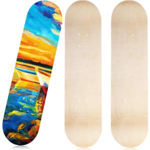 Honoson 3 Pcs Blank Skateboard Decks Bulk 32 x 8 Inch 7 Ply Maple Wooden Plain Skate Decks Natural Wood Double Tail Skateboard for Art Painting Wall Home Decoration