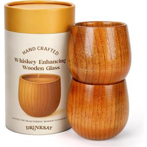 Wooden Whiskey Glass, Bourbon Drinking Glass Bourbon Gifts for Men  Oak Whiskey Tumbler, Old Fashioned Glass, Unique Whiskey Gifts for Men, Dad, Husband, Brother (2 Pack)
