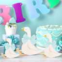 Lineshading 3 Pcs Silly Goose Birthday Party Decoration Blue Bow Wooden Silly Goose Decor Funny Table Centerpiece Gift for Party Favor Desk Tiered Tray, 5.9/4.7/3.9 Inch