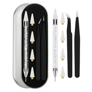Rhinestone Picker Tool Set,Rhinestone Applicator Tool,Rhinestone Picker Dotting With 4 Extra White Replaceable Wax Head and 2 Tweezer (White)